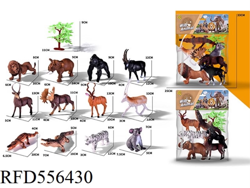 6 SIMULATED ANIMALS PLUS 1 TREE