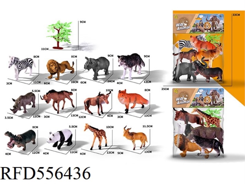 6 SIMULATED ANIMALS PLUS 1 TREE