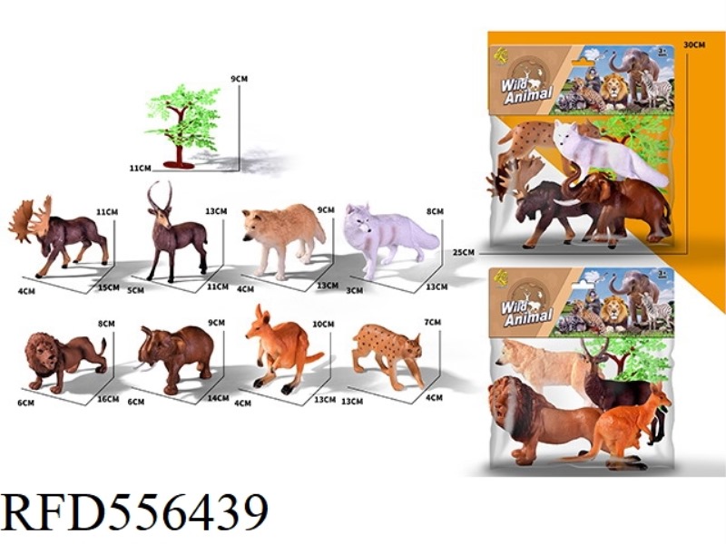 4 SIMULATED ANIMALS PLUS 1 TREE