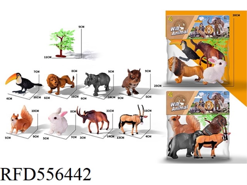 4 SIMULATED ANIMALS PLUS 1 TREE