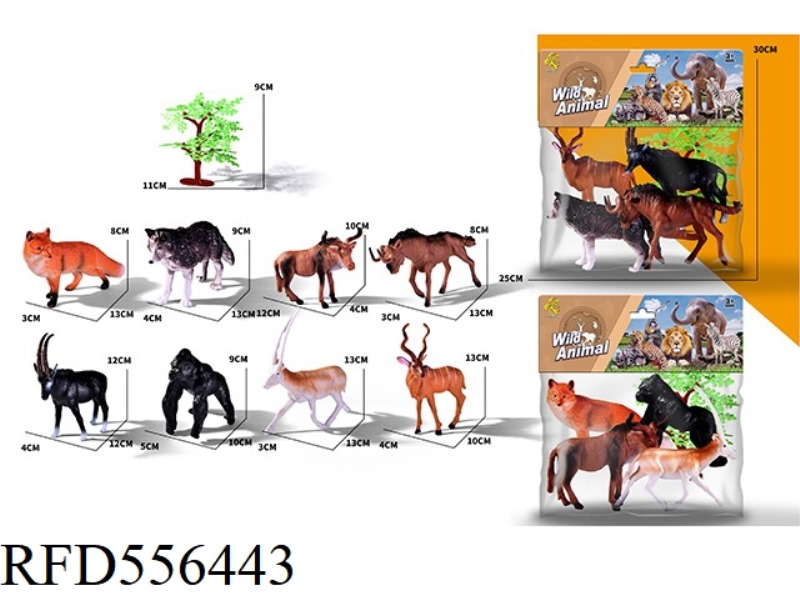 4 SIMULATED ANIMALS PLUS 1 TREE