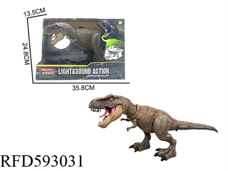 PRESS YOUR HAND AND TURN YOUR HEAD. TYRANNOSAURUS REX DINOSAUR WITH SOUND AND LIGHT.
