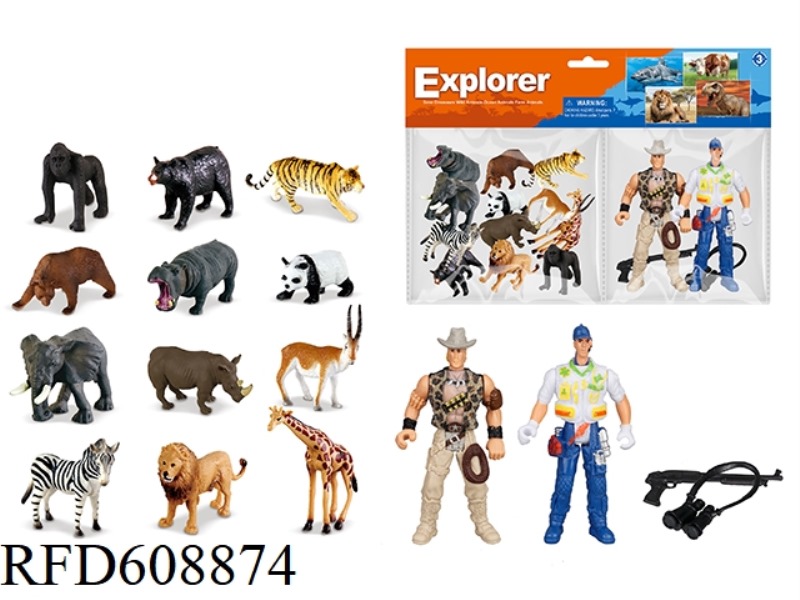 HUNTING DOLL CLIP HEAD EXPLOSION-PROOF BAG TWO HUNTING DOLLS + LAND ANIMALS