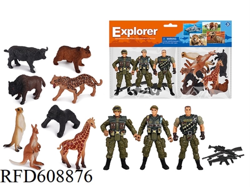 HUNTING DOLL CLIP HEAD EXPLOSION-PROOF BAG THREE HUNTING DOLLS + WILD ANIMALS