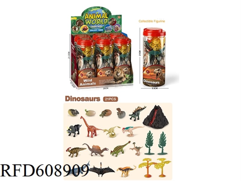 21PCS SIMULATION SOLID DINOSAUR 6 BOTTLES