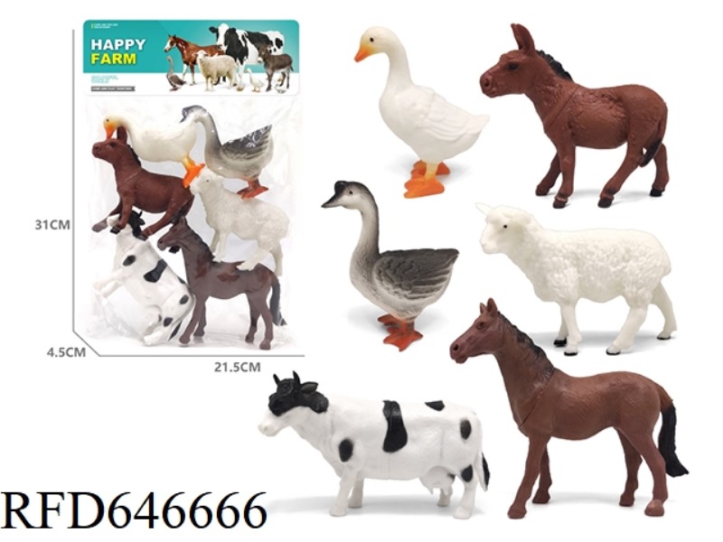6 FARM ANIMALS COWS HORSES BIG GEESE