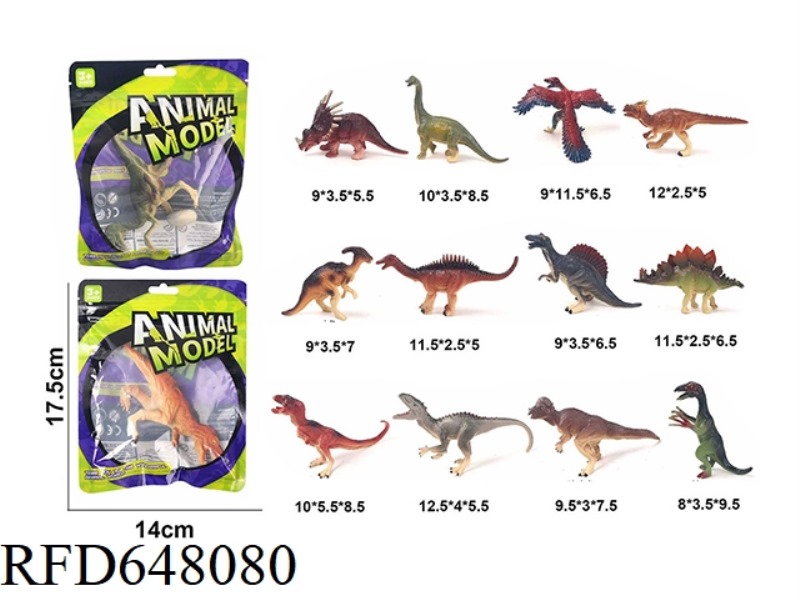 12 COLORFUL BAGS OF SOLID DINOSAURS (MIXED)