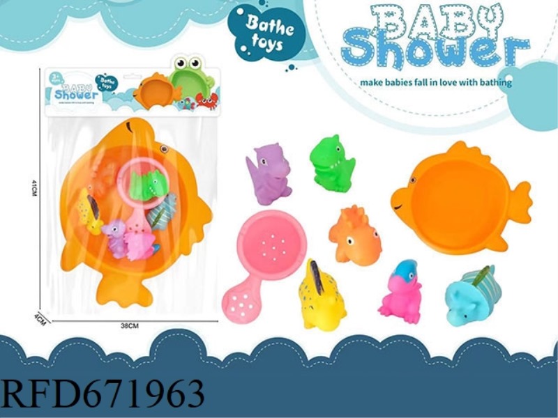 SMALL FISH BATH BASIN WITH 6 DINOSAUR MODELS