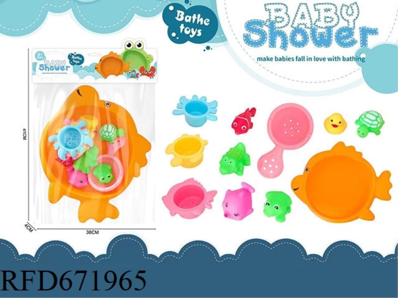 SMALL FISH SHOWER BASIN WITH 6 TYPES OF VINYL ANIMALS