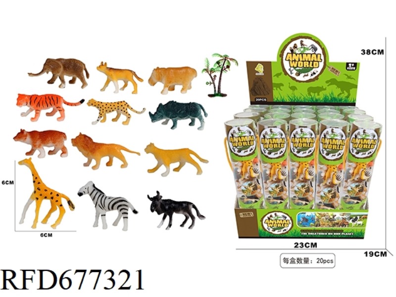 12 SOLID WILD ANIMALS, 20 TUBES PER BOX