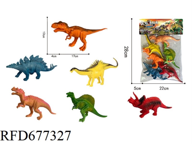 SIX BRIGHTLY COLORED DINOSAURS