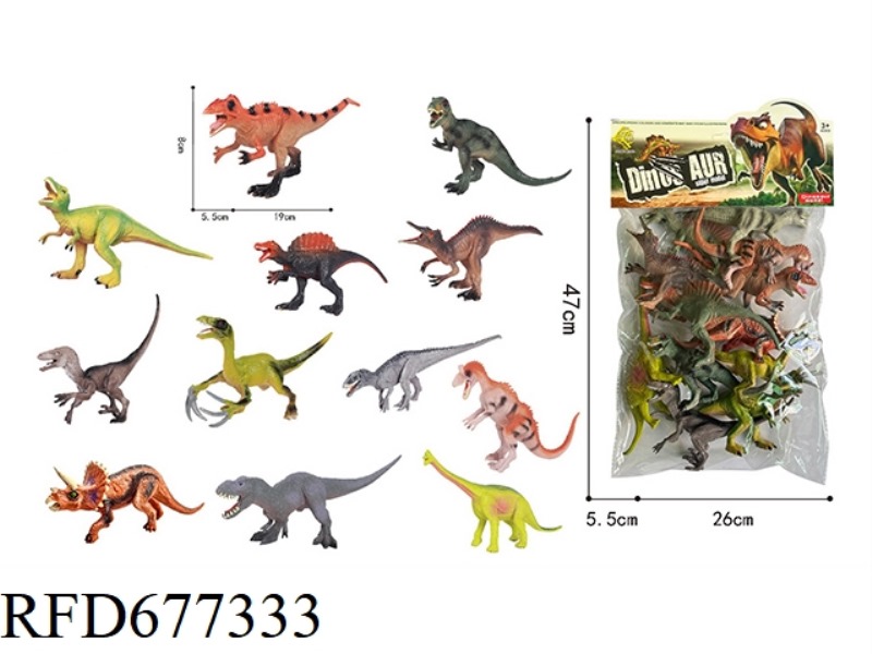 TWELVE SOLID DINOSAURS