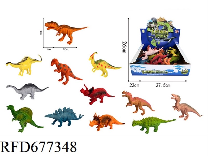 TWELVE BRIGHTLY COLORED DINOSAURS