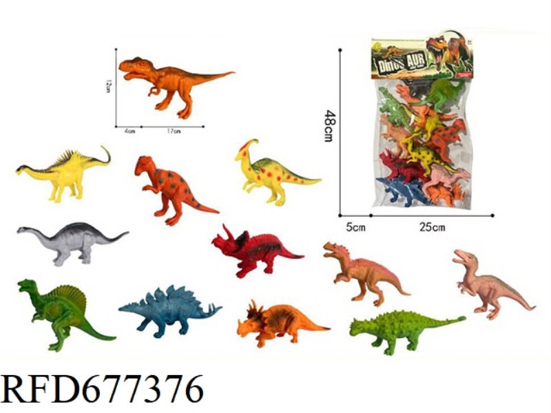 TWELVE BRIGHTLY COLORED DINOSAURS