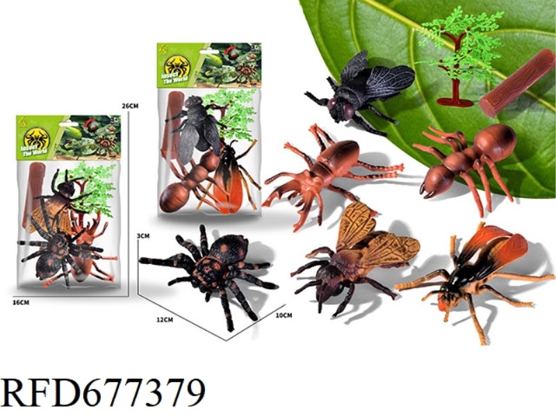 THREE ARTIFICIAL INSECTS PLUS ONE TREE AND ONE WOODEN STAKE