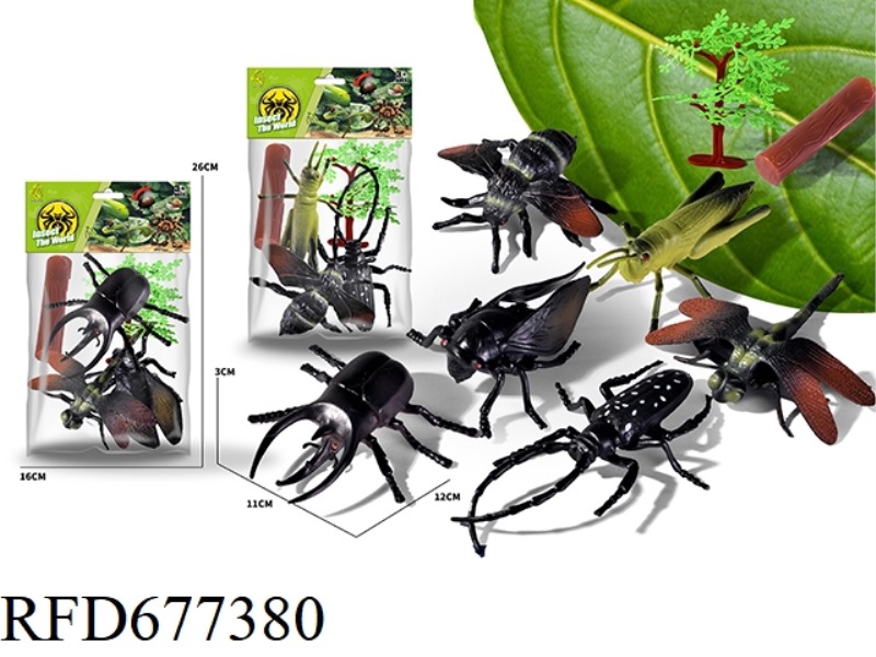 THREE ARTIFICIAL INSECTS PLUS ONE TREE AND ONE WOODEN STAKE