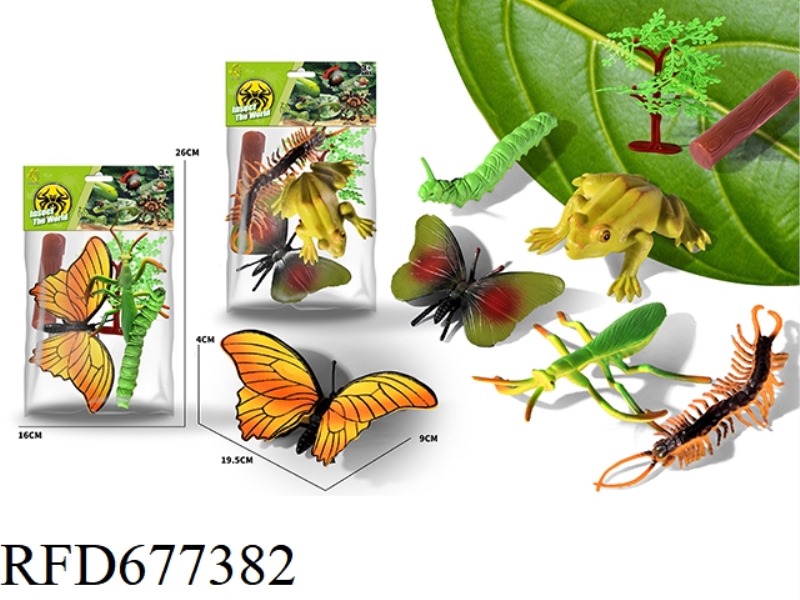 THREE ARTIFICIAL INSECTS PLUS ONE TREE AND ONE WOODEN STAKE
