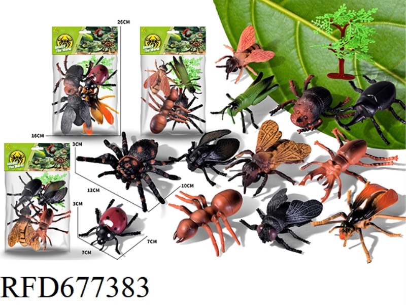 FOUR ARTIFICIAL INSECTS PLUS ONE TREE