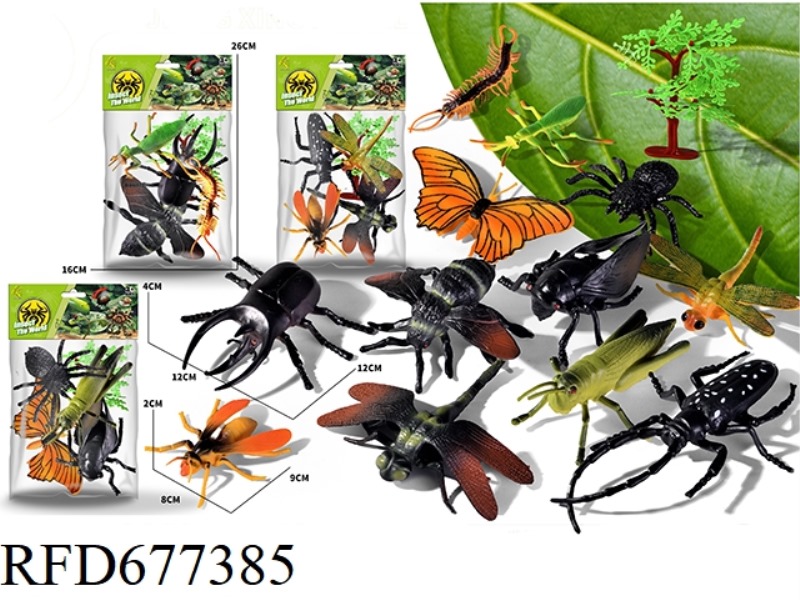 FOUR ARTIFICIAL INSECTS PLUS ONE TREE