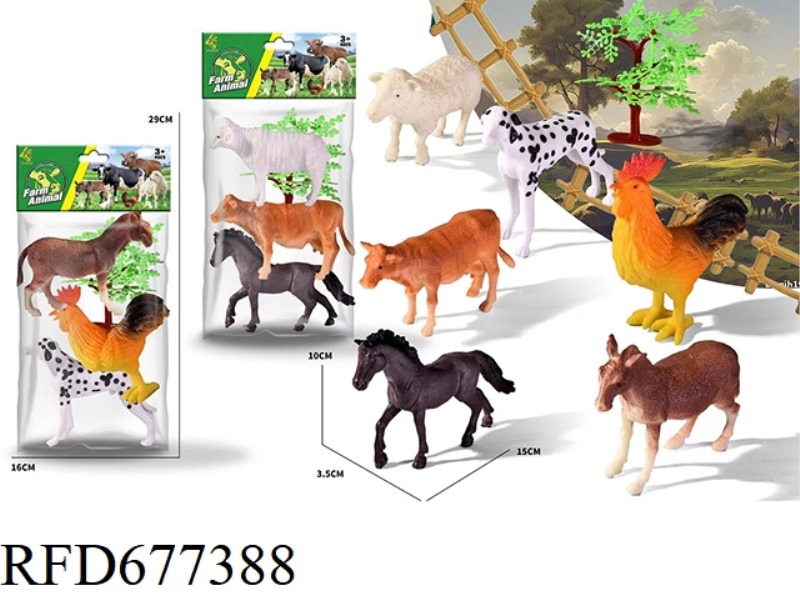THREE FARM ANIMALS, ONE TREE AND TWO TYPES MIXED TOGETHER