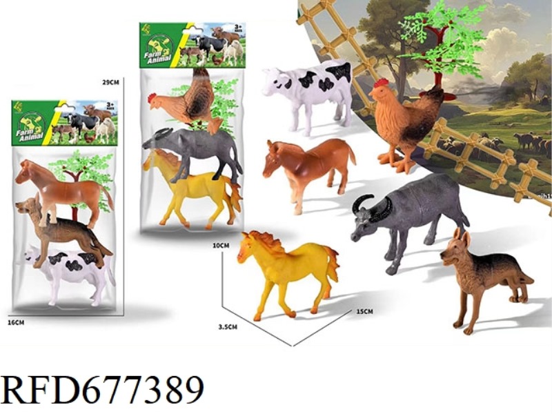 THREE FARM ANIMALS, ONE TREE AND TWO TYPES MIXED TOGETHER