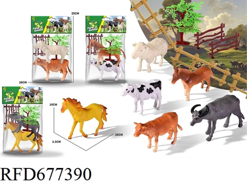 TWO LIVESTOCK, ONE TREE, TWO FENCES, THREE TYPES MIXED TOGETHER