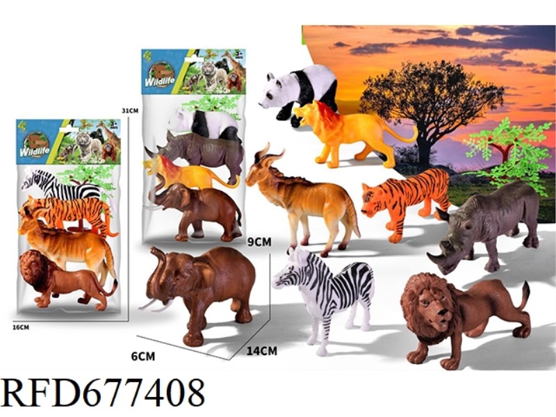 TWO TYPES OF FOUR SIMULATED ANIMALS ARE MIXED TOGETHER