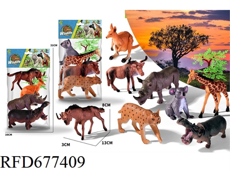 TWO TYPES OF FOUR SIMULATED ANIMALS ARE MIXED TOGETHER
