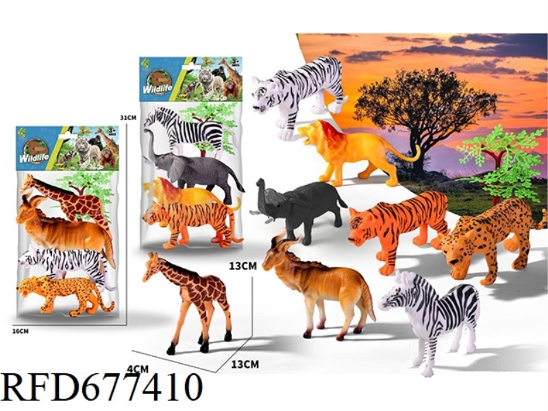 TWO TYPES OF FOUR SIMULATED ANIMALS ARE MIXED TOGETHER