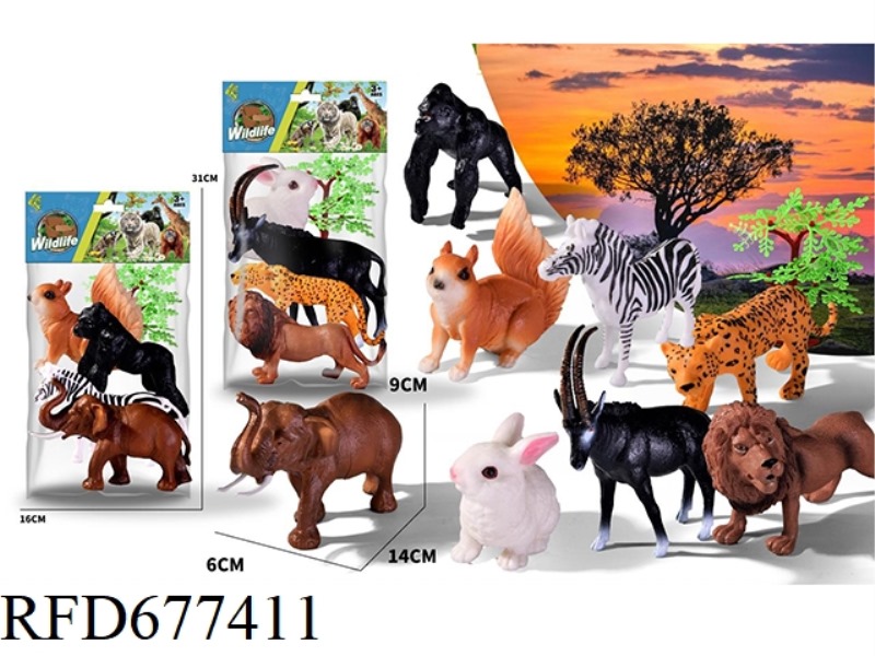 TWO TYPES OF FOUR SIMULATED ANIMALS ARE MIXED TOGETHER