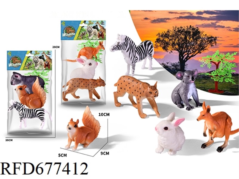 TWO TYPES OF THREE SIMULATED ANIMALS ARE MIXED TOGETHER