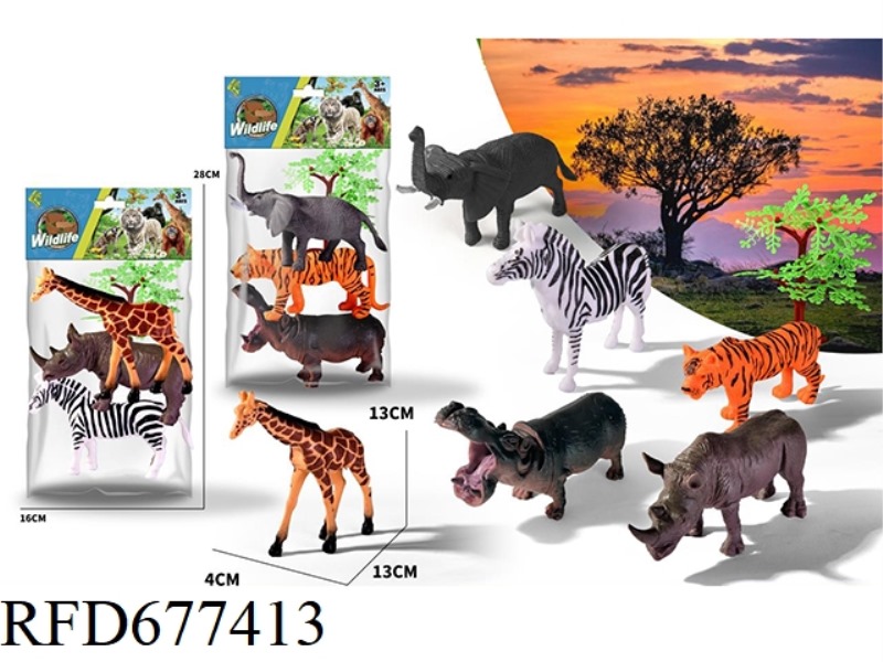 TWO TYPES OF THREE SIMULATED ANIMALS ARE MIXED TOGETHER