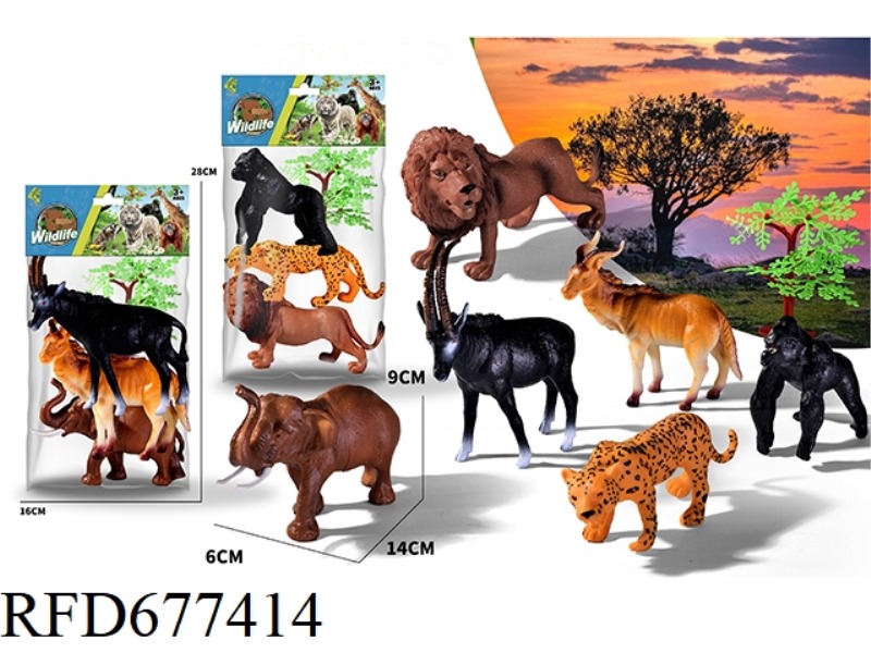 TWO TYPES OF THREE SIMULATED ANIMALS ARE MIXED TOGETHER