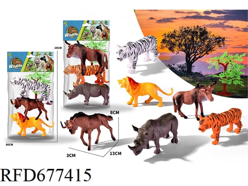 TWO TYPES OF THREE SIMULATED ANIMALS ARE MIXED TOGETHER