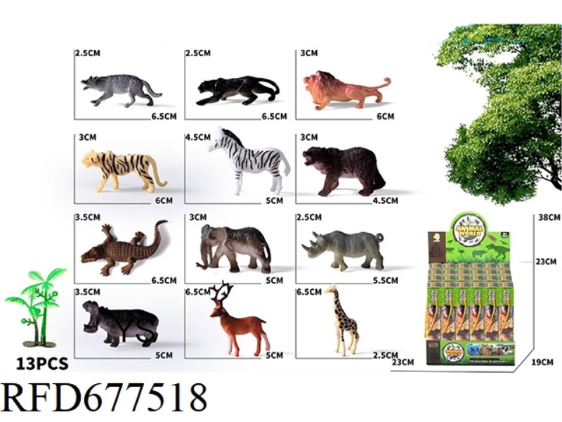 12 WILD ANIMALS PLUS 1 TREE, 24 TUBES PER BOX