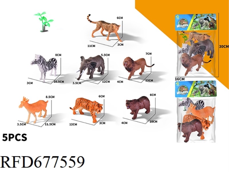FOUR WILD ANIMALS ARE MIXED IN TWO DIFFERENT STYLES
