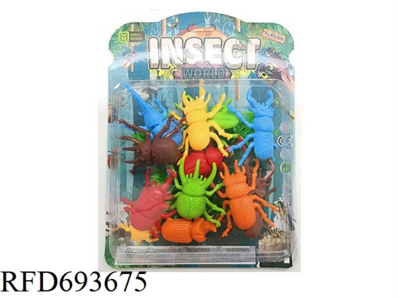 PVC SOLID COLOR RHINOCEROS BEETLE, LADYBUG AND OTHER BEETLE 12PCS INSECT SET