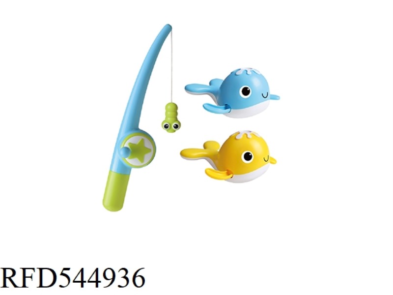 FISHING ROD + 2 FISH (LIGHT BLUE + YELLOW, MAGNETIZED)