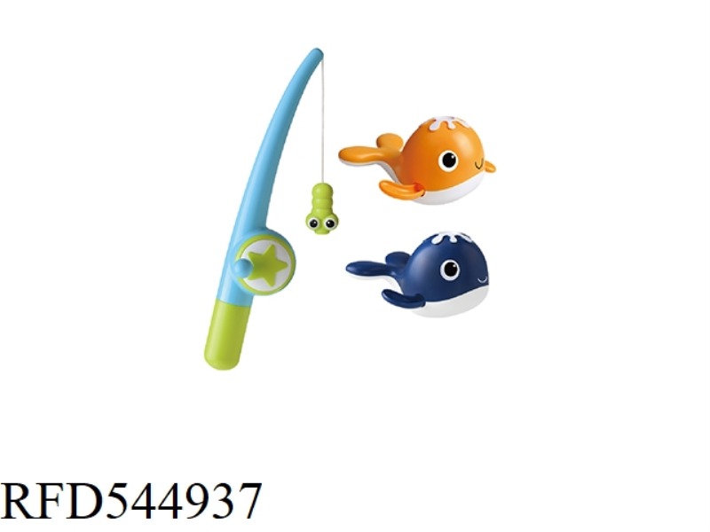 FISHING ROD + 2 FISH (DARK BLUE + ORANGE, MAGNETIZED)