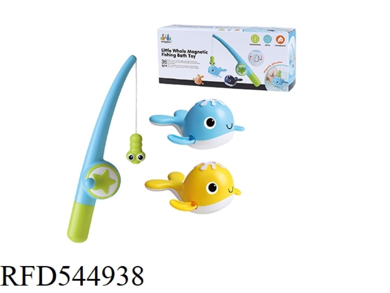 FISHING ROD + 2 FISH (LIGHT BLUE + YELLOW, MAGNETIZED)