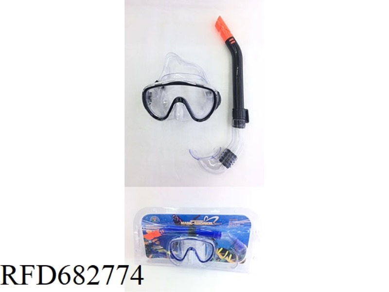 A TWO-PIECE SET OF DIVING GOGGLES AND BREATHING TUBES