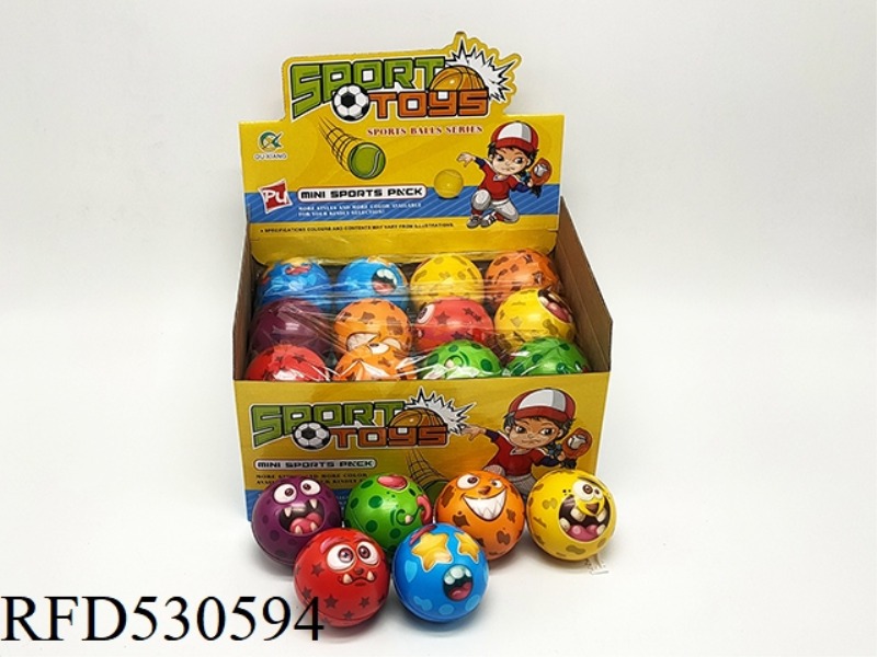 24 PU BALLS 7.6CM WITH MULTIPLE WEIRD FACES