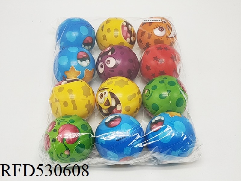 12 ONLY 7.6CM PU BALLS WITH MULTIPLE WEIRD FACES