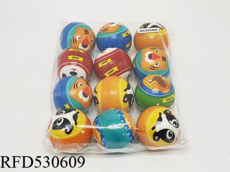 12 6.3CM PU BALLS WITH MULTIPLE ANIMAL HEADS