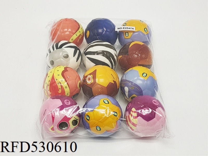 12 6.3CM PU BALLS WITH MANY CARTOON ANIMALS