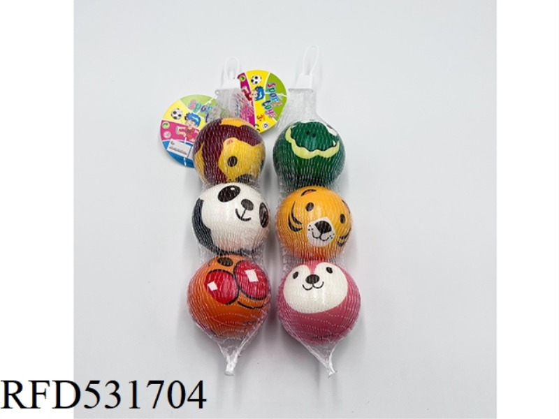 6.3CMPU ANIMAL FACE BALL 3PCS PACK