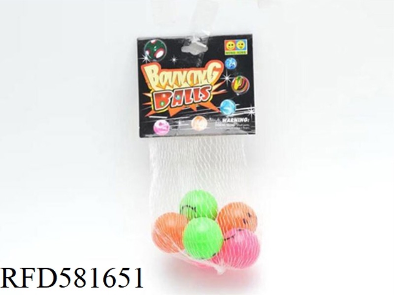 HAPPY FACE BOUNCY BALL 6 PIECES