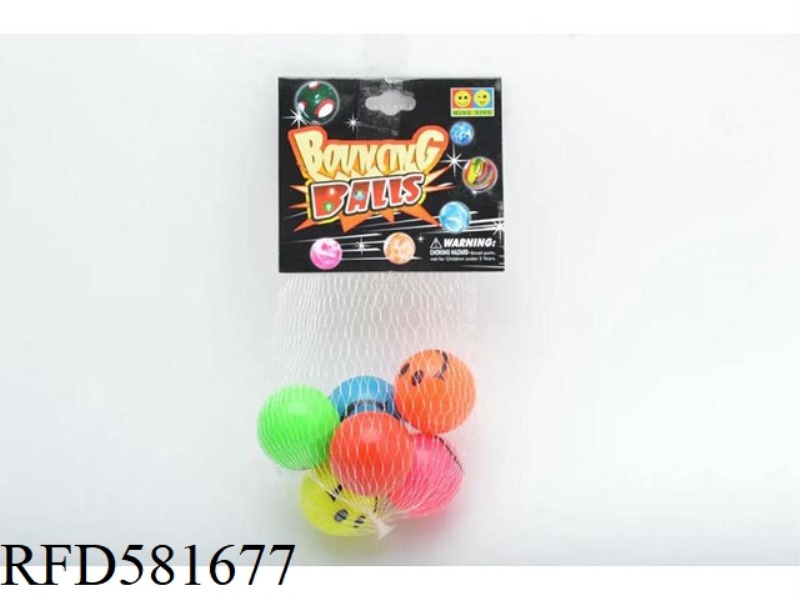 HAPPY FACE BOUNCY BALL 6 PIECES