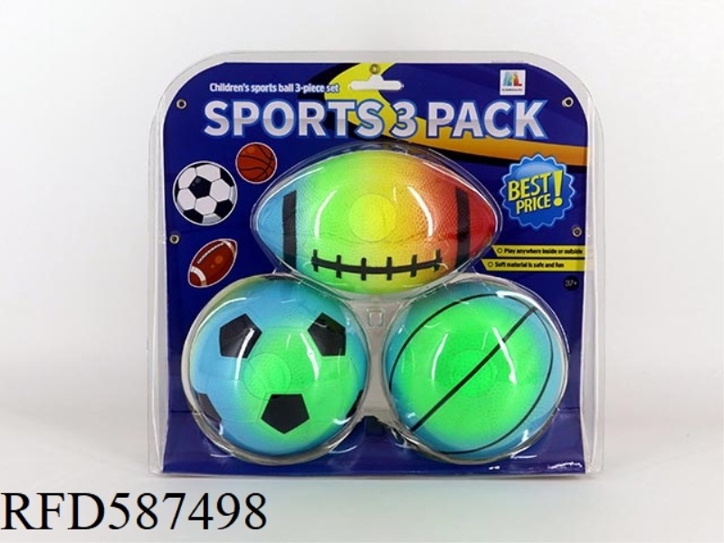 5-INCH RAINBOW FOOTBALL BASKETBALL RUGBY THREE PACK
