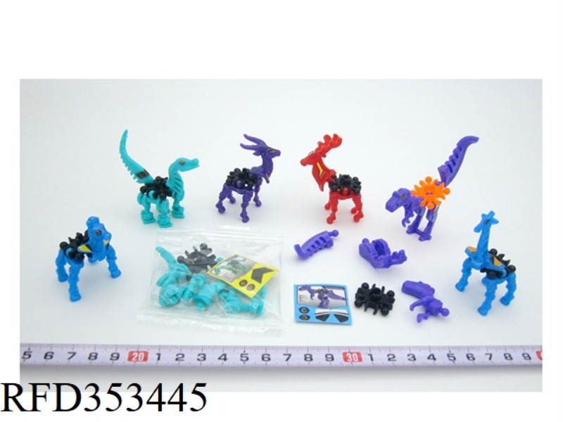 ASSEMBLING PREHISTORIC BEASTS WITH BUILDING BLOCKS (6 ASSORTED)